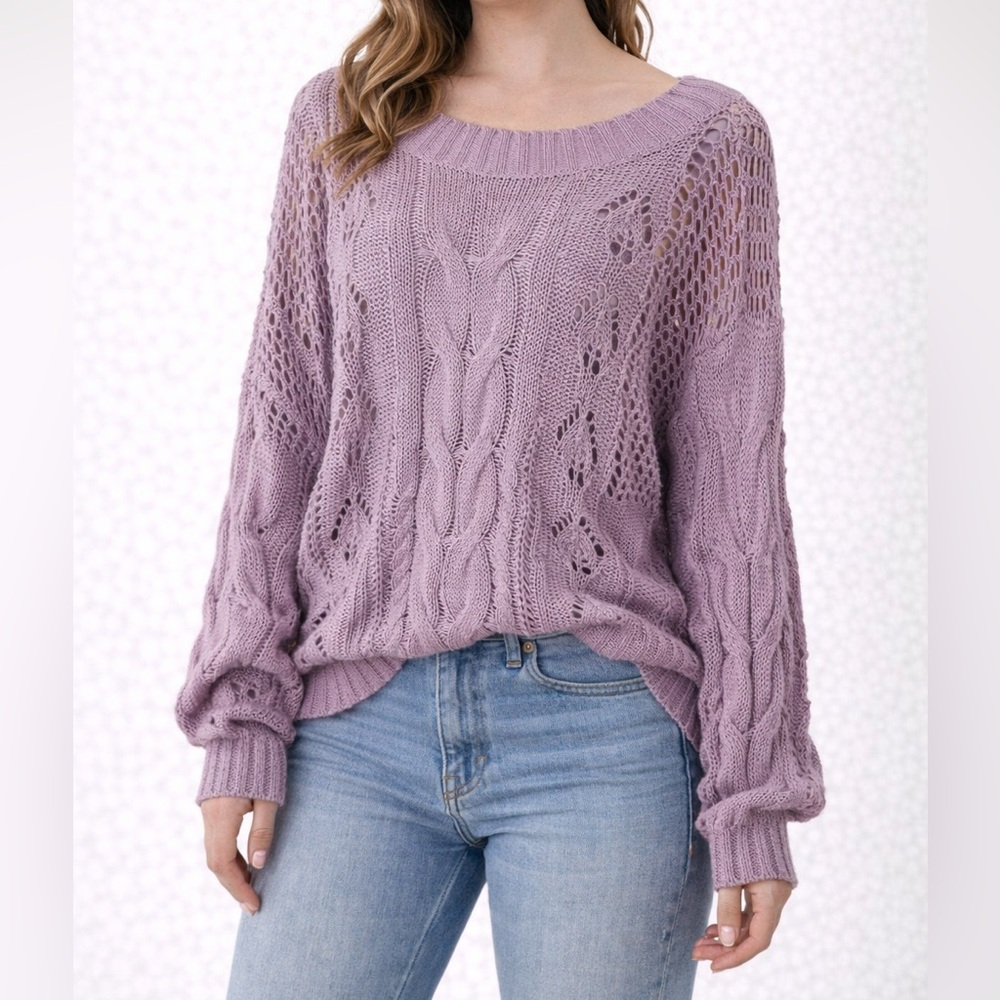 In Loom Lavender Cable Knit Open Weave Sweater – Size L